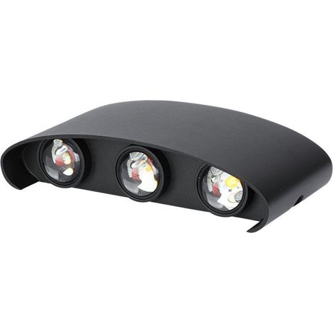 Aplique de pared LED V-TAC de 6 W, doble haz, cuerpo negro, blanco cálido, IP65