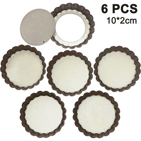 Lot de 6 moules à tarte antiadhésifs robustes à fond amovible, moules à quiches à fond amovible, moules à tarte