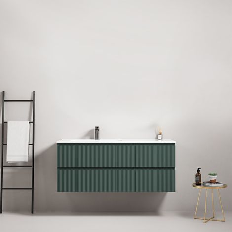 Mobile bagno sospeso cannettato 120 cm Verde Comodoro Lavabo a Sinistra in Ceramica Senza Specchio - Fiji Paint (1/4)