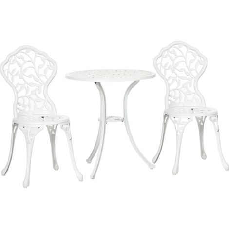 Ensemble de jardin 3 pièces en aluminium blanc, 2 chaises d'extérieur 45x42x85,5 cm et table ronde Ø61x66,5 cm (1/5)