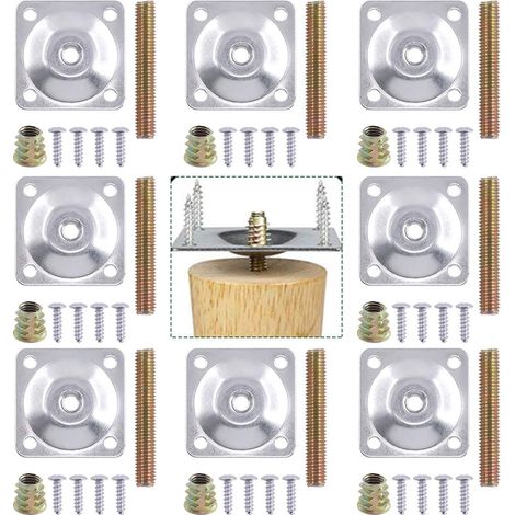 8 plaques de Fixation avec 40 boulons de Suspension de 5/16",Lot de plaques de Montage argentées pour Pieds de Meubles pour Meubles canapé, sièges, etc. (1/5)