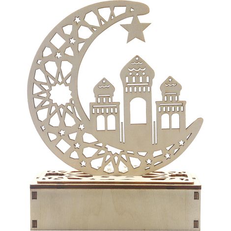 Mondförmige LED-Lichterkette aus Holz für Ramadan und Eid Mubarak, handgefertigte Wohndekoration (1/5)