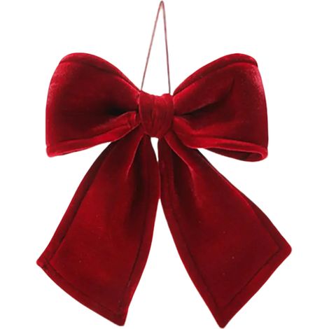Ribbon Bow - Christmas Tree Decoration - Red Velvet Fabric - For Indoor Holiday Decor - Set Of 6 (1/2)