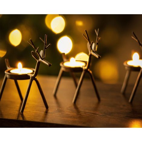 6x Christmas Reindeer Tea Light Candle Holders & Tealights