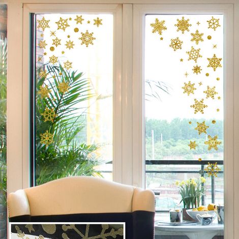 Selbstklebender, abnehmbarer Deko-Aufkleber mit Winterschneeflockenmotiv für Zuhause und Büro (Gold) (1/4)