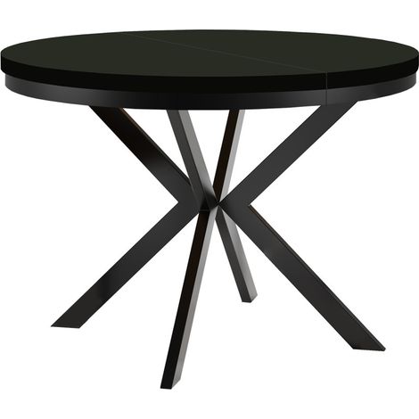 Table de salle à manger ronde extensible ENDIK, avec cerclage métallique, style loft, industriel, diamètre : 110 / 160 cm, couleur : noir (1/3)