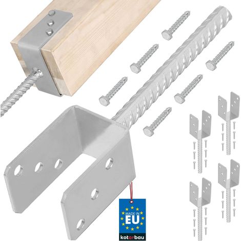 KOTARBAU® 4 pcs Support Poteau à Sceller - Acier Galvanisé - 61 mm - Argent - Pied de Poteau Bois - avec Ancrage Béton - Embase Robuste pour Clôture Jardin Terrasse (1/5)