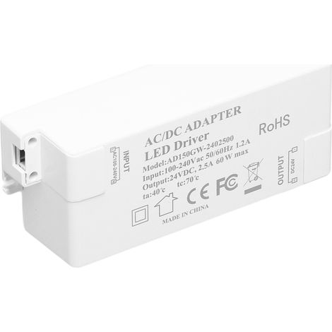 Alimentation LED 24V 2.5A 60W Transformateur pour Ruban et Projecteur, Source de Courant Continu AC100-240V (1/5)
