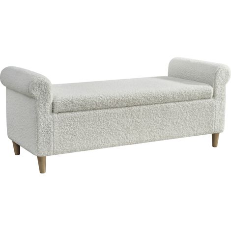Puff arcón tapizado en tejido blanco con tapa abatible y patas de madera HOMVRA (1/4)