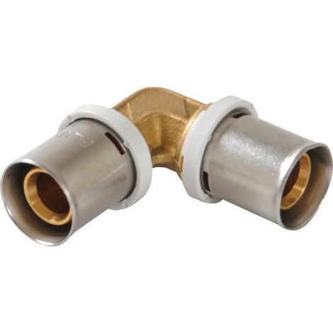 Raccord multicouche coude égal à sertir 90° Ø16 – Laiton CW617 N – Joint diélectrique – Bagues inox 304 – Résistance à l'arrachement (1/2)