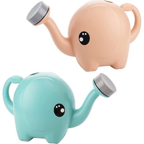 Filiyano-Lot de 2 arrosoirs éléphants en plastique orange et vert avec pommeau de pulvérisation, arrosoir de jardin fantaisie de 0,7 gallon avec long (1/5)