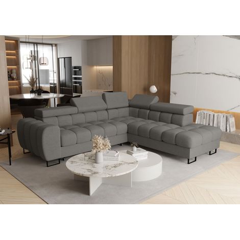 Ecksofa Schlafsofa BASTIEN MAX in Stoff Moly Dunkelgrau Ottomane Rechts