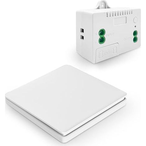 DieseRC interrupteur sans fil sans pile, interrupteur de radiocommande de Panneau mural et Contrôleur de récepteur de Relais 10A avec Fusible, pas de Commutateur auto-générateur de batterie (1/5)