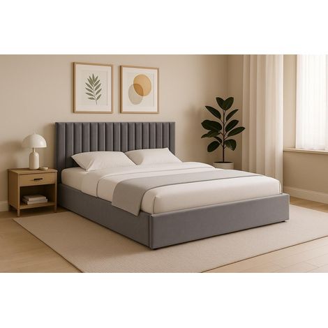 SofelloPolsterbett nach Maß 120x200 Metall-Lattenrost Grau Velour Samtstoff Velvett mit Bettkasten und Stauraum (1/5)