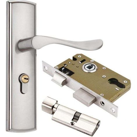 Serrure de porte en acier inoxydable serrure de poignée de porte de chambre salle de bain serrure de poignée de porte simple silencieuse (1/4)