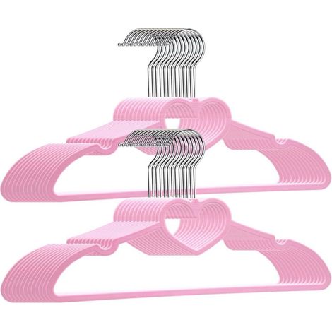 Set mit 20 herzförmigen Kleiderbügeln aus Kunststoff, rosa, glatte Oberfläche, platzsparend, robust und langlebig für Kleider, Hemden, Mäntel (1/4)