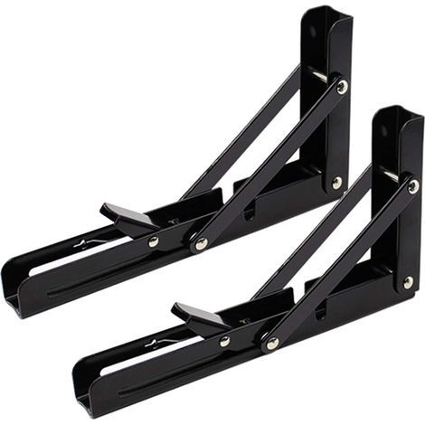 2PCS 10 Inch Noir Équerre Pliante 250mm Support d' Étagères Pliants Mural en Acier Laminé à Froid Equerre pour Etagere Murale, Métal Étagères Pliable Support en Forme de L Charge Maximale 80k (1/5)