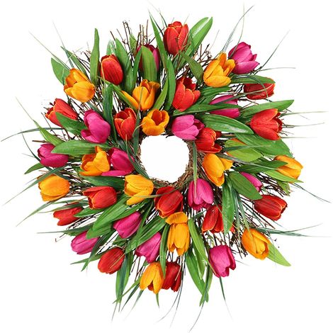 Guirlande - Couronne Artificielle en Polyester et Rotin - Décoration Murale ou Porte d'Entrée - Jaune Clair - 30 cm - 1 Pièce (1/3)