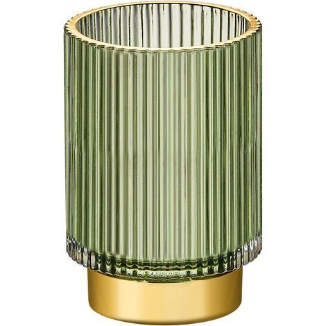 Make-up-Pinselhalter - Zahnbürstenhalter - Stiftehalter für den Schreibtisch - multifunktionales Retro-Glaspinselgefäß (L / grün) (1/5)