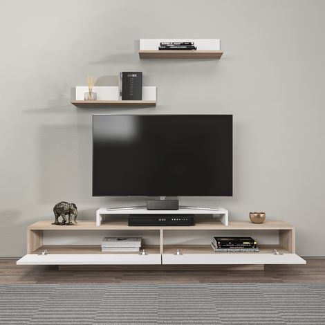 Decorotika Lusi 180 Cm Wide Modern Meuble TV With Shelves TV Cabinet With Two DoorsMeuble TV With Two Cabinets- Lowboard Up To 81 TVs -Cordoba Pattern And Blanc (1/5)