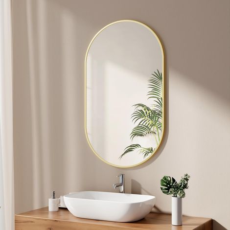 Miroir de Salle de Bain Ovale 60 x 100 cm avec Cadre doré - Miroir Mural Ovale Horizontal/Vertical - Miroir Mural HD décoratif pour Salle de Bain, Couloir (1/5)