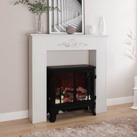 Manteau de cheminée encadrement cadre décoratif pour cheminée électrique 101 x 19 x 100 cm bois blanc (1/5)