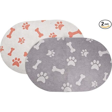 Tapis Gamelle Chien Chat, 30x50cm Tapis Nourriture Animaux  Absorbant en Terre de Diatomée Séchage Rapide Antidérapant Imperméable, Motif Pattes Facile à Nettoyer Portable