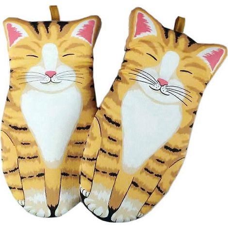 Gants de cuisine A-Cotton avec motif chat mignon et griffes de chat, gants anti-brûlure pour micro-ondes (1/5)
