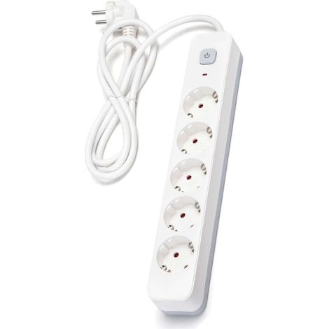 Bloc d'alimentation 5 voies avec interrupteur, câble 3 m, 3G, 1,5 mm², idéal pour connecter plusieurs appareils électriques. (1/2)
