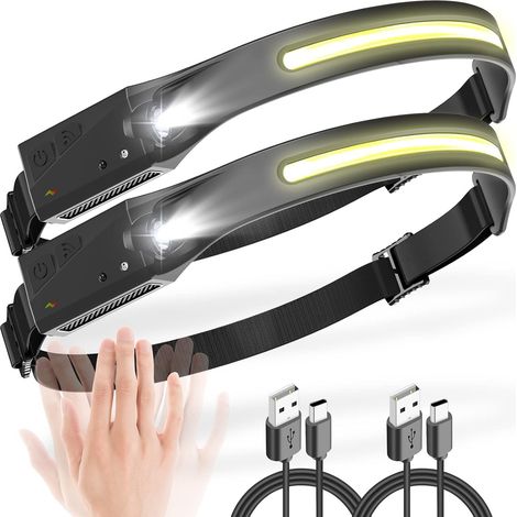 Wiederaufladbare Stirnlampe, 2 helle 350 Lumen und 5 Beleuchtungsmodi, 1200 mAh, extrem leistungsstarke LED-Stirnlampe, 230° Weitwinkel, IPX4, leichte Stirnlampe zum Angeln, Camping (1/4)