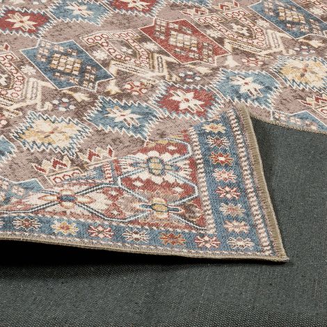 Tapis intérieur motif oriental / persan rouge. marron et bleu - Tomo 160 x 230 cm