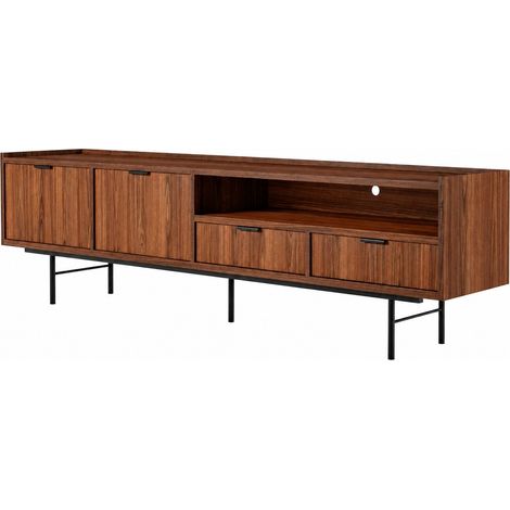 Mobile Porta TV Moderno Con Vano A Giorno Passacavo 2 Ante A Ribalta 2 Cassetti Struttura In Melaminico Per Soggiorno Salotto Zona Living Design Contemporaneo 200 X 40 X 55 Cm Noce (1/5)