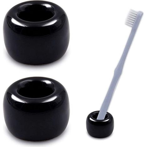 Set mit 2 (schwarzen) Keramik-Zahnbürstenhaltern, handgefertigte Mini-Zahnbürstenaufbewahrung für Paare und Waschtischplatten (1/5)