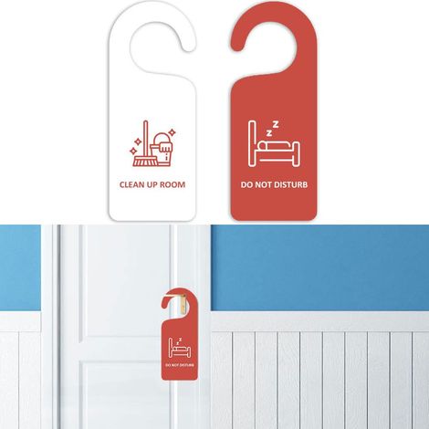 Panneau « Do Not Disturb » (blanc/rouge double face) « Do Not Disturb on Front » et « Clean Up Room » à l'arrière, idéal pour bureau, maison, clinique, dortoir, classe en ligne et réunion (1/5)