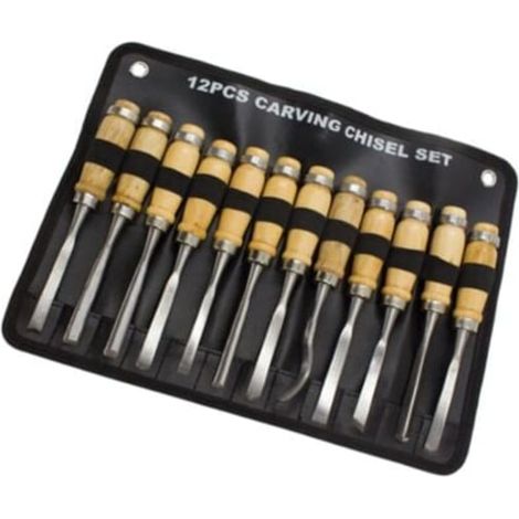 Set de sculpture sur bois, outillage de menuiserie 12 pièces, outils multifonctions pour travail du bois, kit complet de gravure et ciselure, lames et manches en acier, idéal bricolage. (1/5)