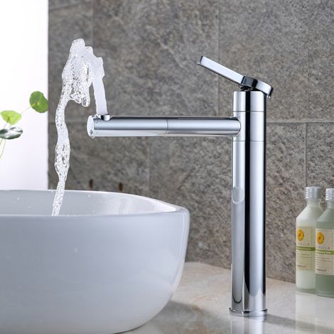 Robinet Salle de Bain Haut Bec Pivotant 360° , MEEJEE Mitigeur pour Vasque Robinetterie de Lavabo en Laiton