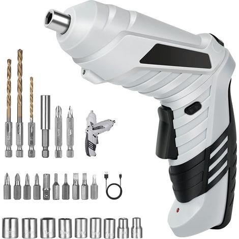 3.6 Nm Cordless Drill Driver 1300 mAh 3.6 V + 26 Accessories, 2 Rotation Directions + LED Light, USB Charging Cable, Ideal for Craftsmen, Furniture and Toy Installation (1/5)