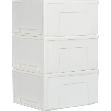 50L3 Tiroirs de Rangement en Plastique, Organisateurs de Bureau, Tour de Rangement pour Fournitures, Dortoir et Cosmétiques, Superposable, Durable, PP, Sans BPA, Blanc, 50L - Lot de 3 (1/5)