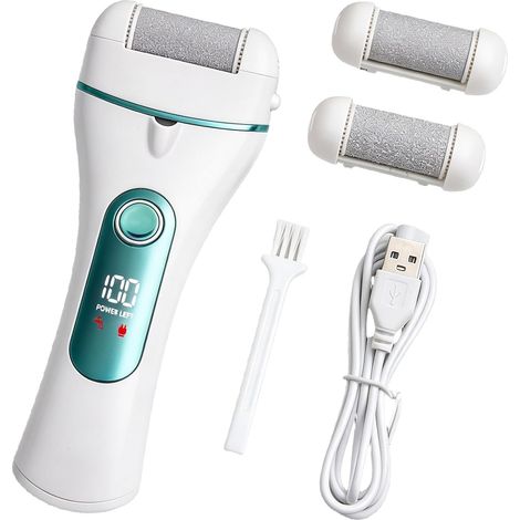 Rasoir électrique rechargeable pour callosités avec 2 vitesses, 3 rouleaux de rechange, LED et étanchéité IPX5, pour talons fissurés, élimination des callosités, peau morte (1/5)