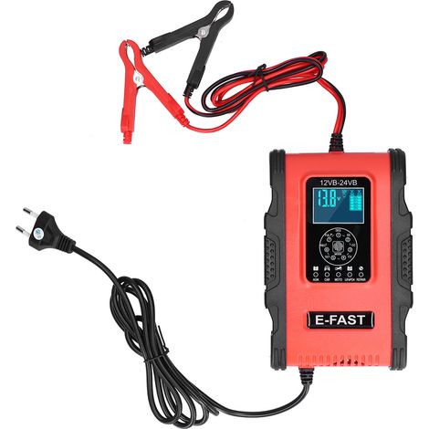 Chargeur de batterie intelligent 12V/12A 24V/6A, charge à 7 étapes, réparation d'impulsions pour voiture moto bateau rouge noir