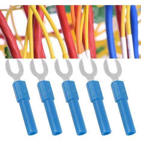Prise banane en forme de U J.20016, broches en forme de U de 6 mm, broches en forme de Y de 6 mm, avec fiche banane de sécurité de 4 mm à l'extrémité, vendue par paquets de 10, bleue. (1/5)
