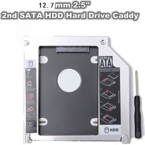 Aluminium Universel 12.7mm SATA 2.5 HDD SATA SDD Disque Dur Optique Bay Caddy Adaptateur Avec Tournevis (1/4)