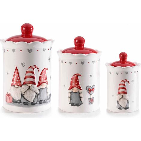 Biscottiere / barattoli porta dolci / contenitore per alimenti natalizio in ceramica con Babbo Natale con chiusura, Grande: Ø 13,5 cm x 21 H