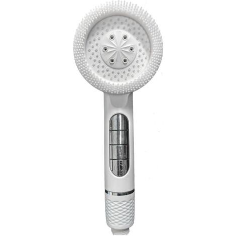 Pommeau de Douche Anti Calcaire Économie Deau Haute Pression Filtre 3 + 1 Types de Jets Économie d’Eau avec Fonction Massage Arrêt Instantané et Portable Pommeau de avec Filtr Blanc