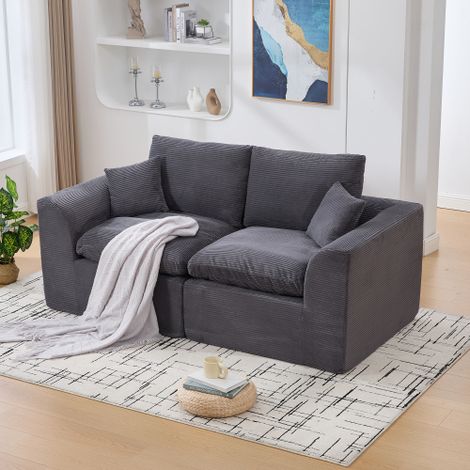 Canapé minimaliste moderne en tissu – canapé deux places pour salon – doux et confortable – avec coussins – canapé décontracté de style nordique – convient au salon et à la chambre (velours côtelé gri