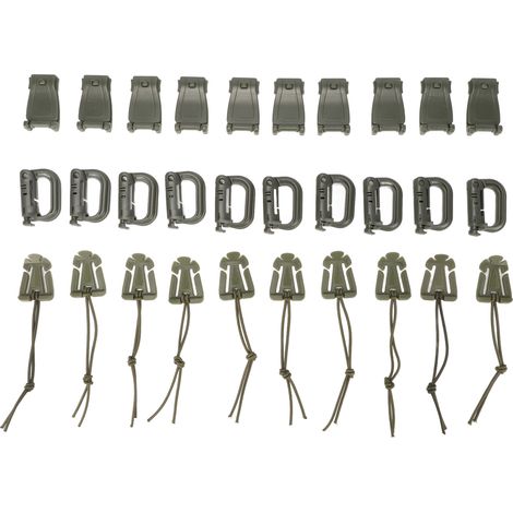 Lot de 30 sangles de fixation pour sac à dos avec mousquetons, anneau en D, boucles de verrouillage et élastiques de gestion, couleur vert olive. (1/5)