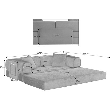 Sofá cama convertible de espuma con tapizado de pana beige y estructura de acero, 2 cojines (1/5)