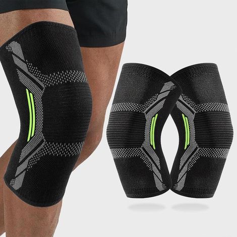 Paquete de 2 rodilleras unisex - Rodillera cómoda para correr - Actividades deportivas y de fitness - Negro y verde - Talla M (1/3)