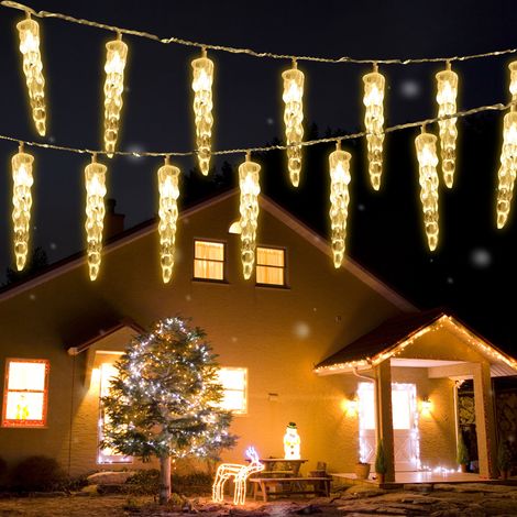 SWANEW 10m 40 LED Lumières de Stalactite Glaçons Guirlande Noel Exterieur Guirlande Lumineuse blanc chaud avec 8 Modes D'éclairage IP44 étanche. (1/5)