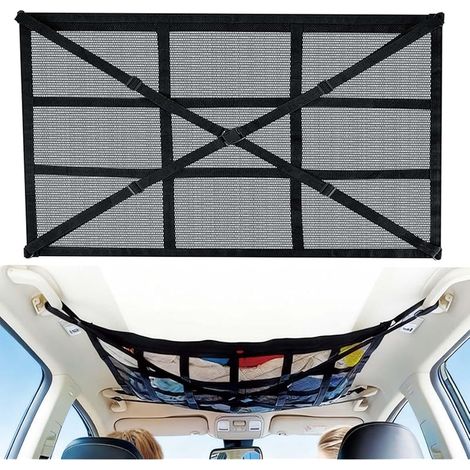 Filet de Rangement pour Toit de Voiture, 80 × 52 cm,Universel Filet Rangement Voiture Plafond, Rangement Maille Sac pour Toit de Voiture, pour SUV, fourgonnette et la Plupart des véhicules (1/5)